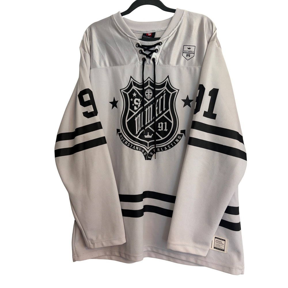 Southpole Hockey Jersey White Black Lace Up V-Neck Mesh XXL 91 Athletic